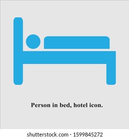 Bed, hotel icon, person vector graphic element.