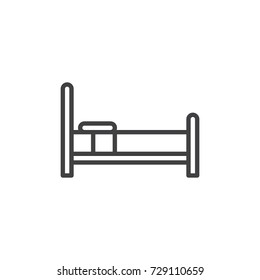 Bed household furniture line icon, outline vector sign, linear style pictogram isolated on white. Hotel room symbol, logo illustration. Editable stroke