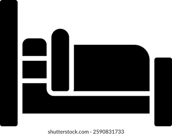 Bed icon for bedroom furniture, modern bed design, double bed vector, comfortable sleep icon, minimal glyph bed illustration