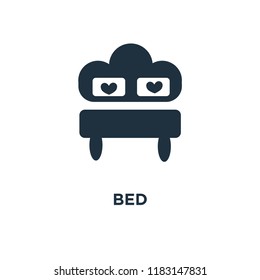 Bed icon. Black filled vector illustration. Bed symbol on white background. Can be used in web and mobile.