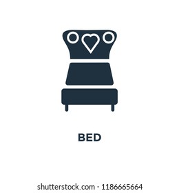 Bed icon. Black filled vector illustration. Bed symbol on white background. Can be used in web and mobile.