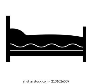 Icono de la cama. Icono de cama blanco y negro. Elemento de diseño interior aislado
