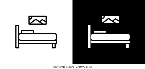 Ícone de cama branco preto Ilustração de vetor