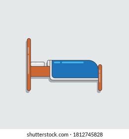 bed icon with brown bed, blue blanket on white background