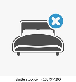 Bed icon with cancel sign. Bed icon and close, delete, remove symbol. Vector illustration