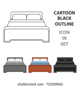 Bed icon in cartoon style isolated on white background. Hotel symbol stock vector illustration.