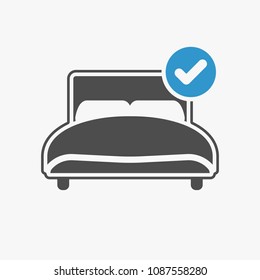 Bed icon with check sign. Bed icon and approved, confirm, done, tick, completed symbol. Vector illustration