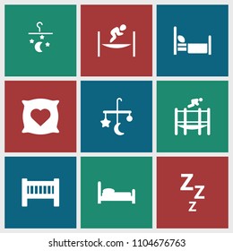Bed icon. collection of 9 bed filled icons such as pillow with heart on it, trampoline. editable bed icons for web and mobile.
