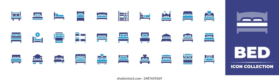 Bed icon collection. Duotone color. Vector illustration. Containing bunkbed, doublebed, bed, sofabed, hospitalbed, bedroom.