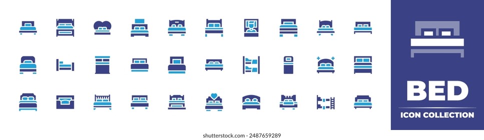 Bed icon collection. Duotone color. Vector illustration. Containing doublebed, bedroom, singlebed, bed, petbed, bunkbed, sleep.