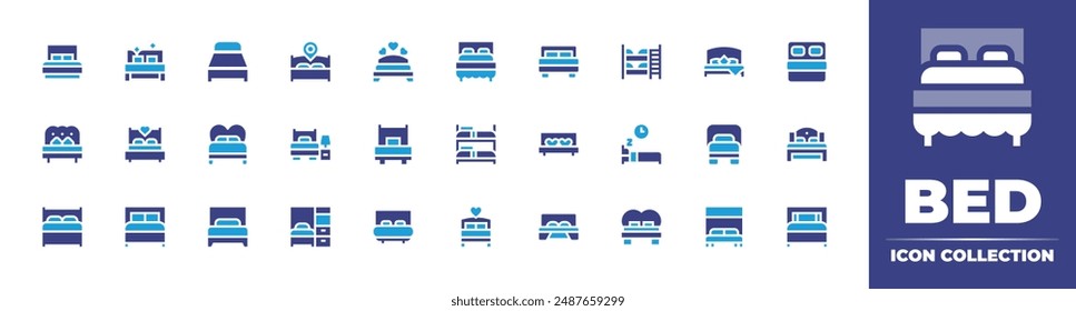 Bed icon collection. Duotone color. Vector illustration. Containing bed, murphybed, bedroom, sleep, doublebed, bunkbed, hotelbed, singlebed.