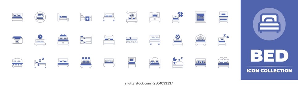 Bed icon collection. Duotone style line stroke and bold. Vector illustration. Containing bed, bedroom, hospitalbed, doublebed, bunkbed, sleeping, hospital, sleep, hotel, wakeup.