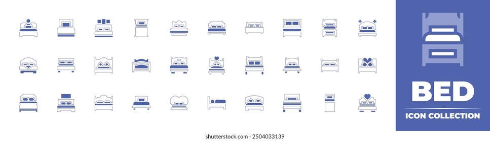 Bed icon collection. Duotone style line stroke and bold. Vector illustration. Containing bedroom, bed, singlebed, doublebed.