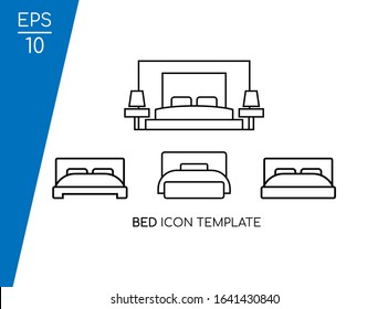 Bed Icon Collection with Line Style Isolated on White Background. Consist of Four Bed Icon Vector Image.