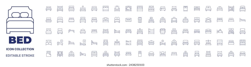 Bed icon collection. Thin line icon. Editable stroke. Editable stroke. Bed icons for web and mobile app.