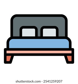 Icono de cama Confort y descanso en estilo de color de línea plana