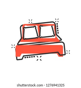 Bed Icon In Comic Style. Sleep Bedroom Vector Cartoon Illustration Pictogram.