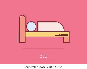 Bed icon in comic style. Sleep bedroom vector cartoon illustration pictogram. Relax sofa business concept splash effect.