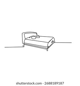 ícone de cama contínuo uma linha desenho contorno de tamanho duplo cama vetor ilustração