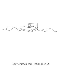 Icono de cama contínuo de una línea de dibujo de contorno de cama de doble tamaño Ilustración vectorial