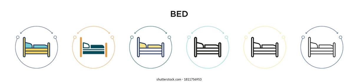 Bed icon in filled, thin line, outline and stroke style. Vector illustration of two colored and black bed vector icons designs can be used for mobile, ui, web