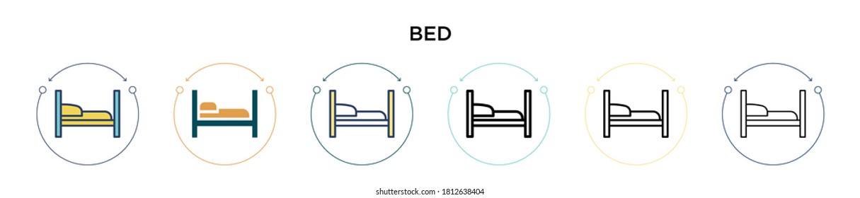 Bed icon in filled, thin line, outline and stroke style. Vector illustration of two colored and black bed vector icons designs can be used for mobile, ui, web