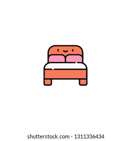 Bed icon, flat design line art thin style, Valentines day signs and love symbols, Wedding infographics. Colorful icon on a white background, Vector illustration