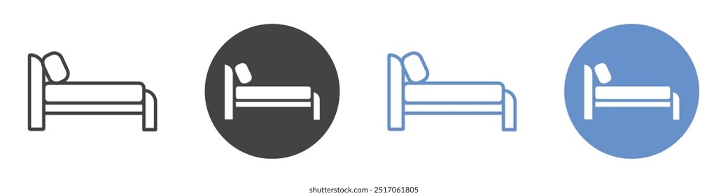 Bed icon flat line symbol set.