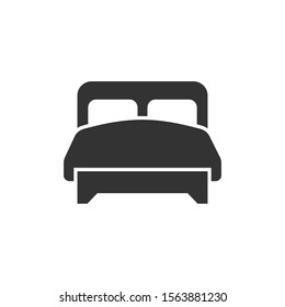 Bed icon in flat style. Bedroom sign vector illustration on white isolated background. Bedstead business concept.