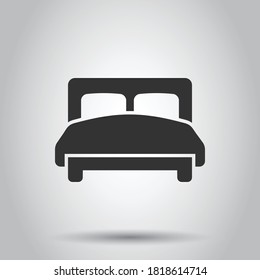 Bed icon in flat style. Bedroom sign vector illustration on white isolated background. Bedstead business concept.