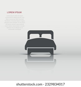 Bed icon in flat style. Bedroom sign vector illustration on white isolated background. Bedstead business concept.