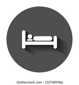 Bed icon in flat style. Sleep bedroom vector illustration with long shadow. Relax sofa business concept.