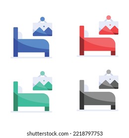 Bed icon, Hotel room flat icon,  Bedroom house with picture icon, Bed flat vector icon, accommodation flat vector icons in multiple colors 