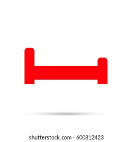 The bed icon. Hotel symbol. Flat Vector illustration. Red icon and gray shadow