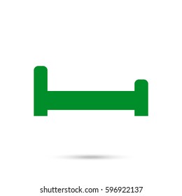 The bed icon. Hotel symbol. Green icon and gray shadow 