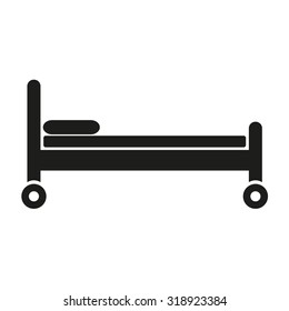 Bed icon isolated on white background. Medical bed with wheels. Vector illustration.