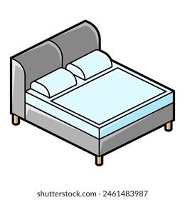 Bed icon in isometry style. Domestic and office furniture and equipment.