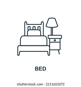 Icono de la cama. Elemento Line de la colección home rest. Signo de icono de Bed lineal para diseño web, infografías y más.