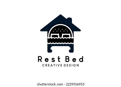 Bed icon logo template design with creative concept