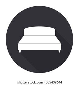 bed icon with long shadow - vector round button