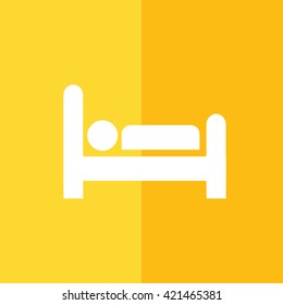 Bed icon. Man sleeping vector illustration. Yellow background