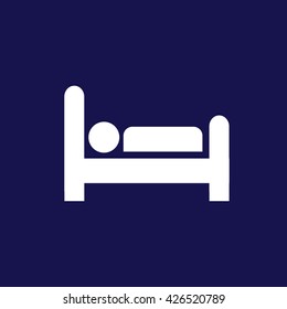 Bed icon. Man sleeping vector illustration. Blue background
