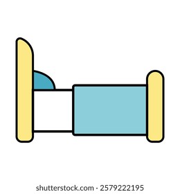 Bed Icon. A minimalist bed with a blue comforter.