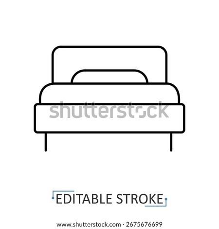 A bed icon in minimalist style with editable stroke. Furniture element, interior object, household utility, bedroom decor, comfort symbol, domestic equipment, lifestyle concept, modern design
