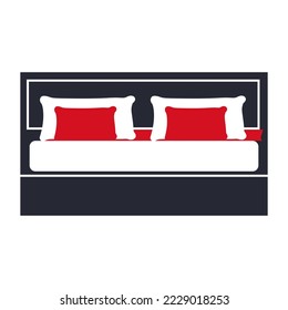 Bed icon on white background. Vector illustration. Colorful graphic set of beds with pillows. Modern bedroom furniture. Flat style vector illustration.