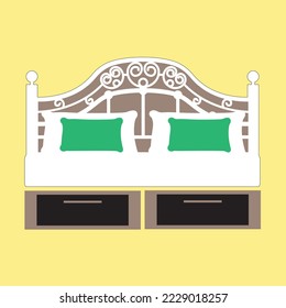Bed icon on white background. Vector illustration. Colorful graphic set of beds with pillows. Modern bedroom furniture. Flat style vector illustration.
