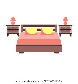 Bed icon on white background. Vector illustration. Colorful graphic set of beds with pillows. Modern bedroom furniture. Flat style vector illustration.