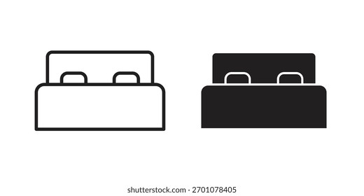 Símbolo de concepto de contorno de icono de cama con trazo editable en blanco