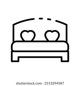 Icono de cama. Diseño de estilo de contorno aislado sobre fondo blanco
