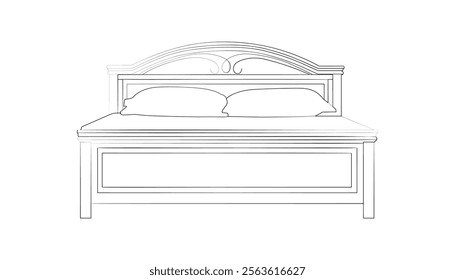 The bed icon is in outline style and isolated on a white background hotel symbol stock bitmap illustration.
